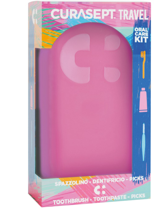 CURASEPT TRAVEL FUXIA 1 SPAZZOLINO + 1 DENTIFRICIO 20 ML + 3 PICKS - Farmapre