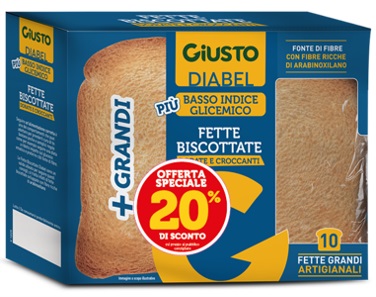 GIUSTO DIABEL FETTE BISCOTTATE 2 PEZZI DA 75 G TAGLIO PREZZO -20% - Farmapre