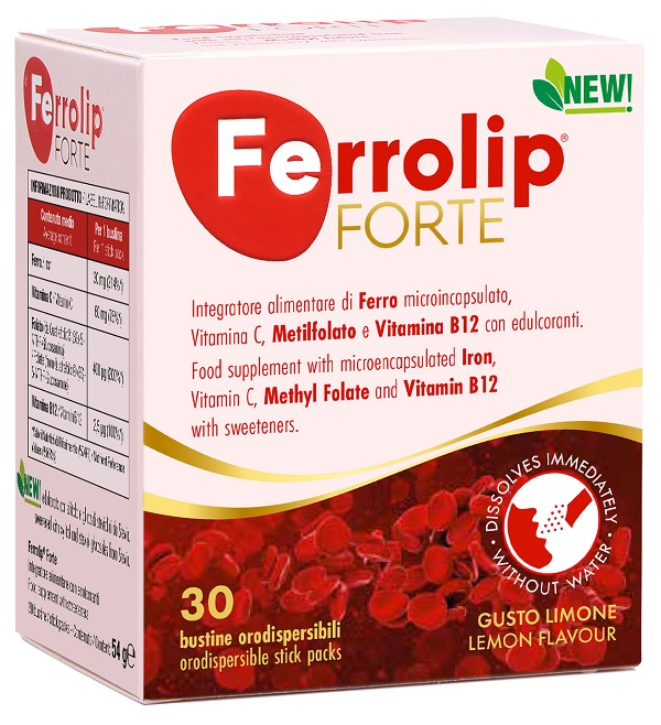 FERROLIP FORTE 30 BUSTINE ORODISPERSIBILI GUSTO LIMONE CON EDULCORANTI NEW - Farmapre