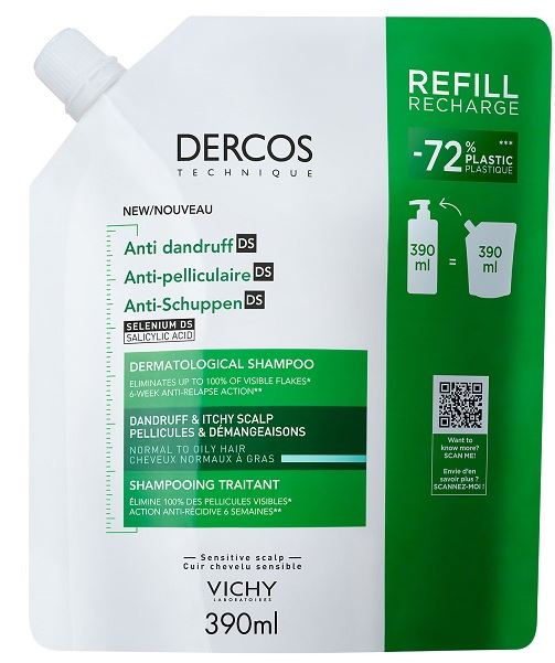 DERCOS TECHNIQUE SHAMPOO ANTIFORFORA DS GRASSI REFILL 390 ML - Farmapre