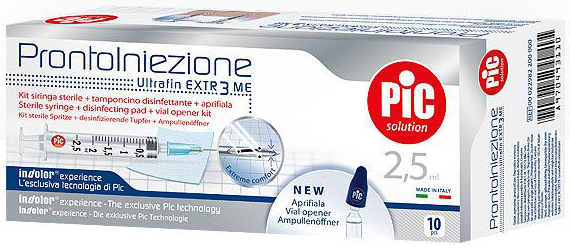 SIRINGA PIC SOLUTION PRONTO INIEZIONE 2,5 ML AGO GAUGE 23 1 1/4 10 PEZZI - Farmapre