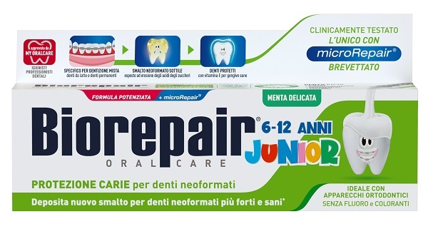 BIOREPAIR ORAL CARE JUNIOR 6-12 ANNI DENTIFRICIO PROTEZIONE ANTI CARIE SMALTO NEOFORMATO ALLA MENTA DELICATA 75 ML - Farmapre