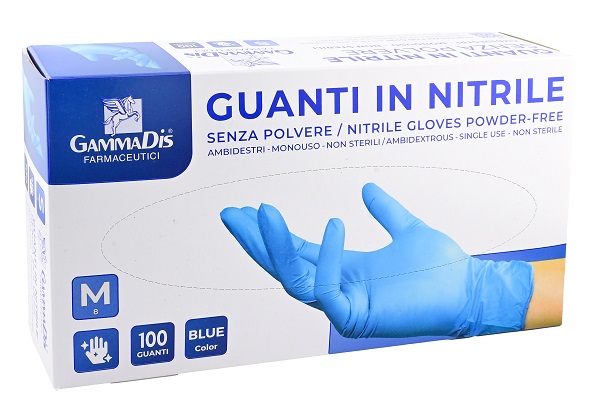 GUANTI NITRILE SENZA POLVERE MEDIUM 100 PEZZI GAMMADIS - Farmapre