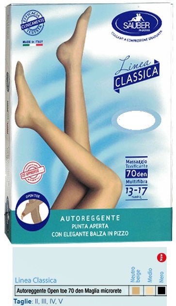 SAUBER AUTOREGGENTE OPEN TOE MAGLIA MICRORETE 70 DEN COLORE NEUTRO BEIGE TAGLIA 3 LINEA CLASSICA - Farmapre