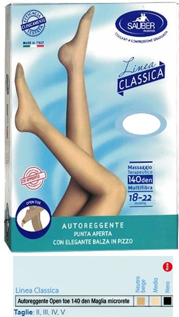 SAUBER AUTOREGGENTE OPEN TOE MAGLIA MICRORETE 140 DEN COLORE NEUTRO BEIGE TAGLIA 5 LINEA CLASSICA - Farmapre
