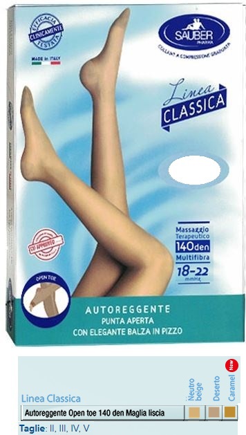 SAUBER AUTOREGGENTE OPEN TOE MAGLIA LISCIA 140 DEN COLORE NEUTRO BEIGE TAGLIA 3 LINEA CLASSICA - Farmapre