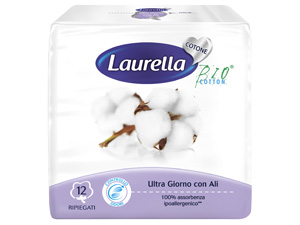 ASSORBENTE LAURELLA IN COTONE ULTRA GIORNO CON ALI 12 PEZZI - Farmapre