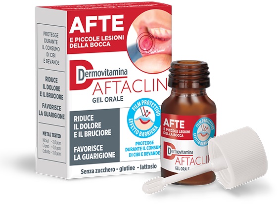 DERMOVITAMINA AFTACLIN GEL ORALE 7 ML CONTRO DOLORE E BRUCIONE SENZA ZUCCHERO E SENZA GLUTINE - Farmapre