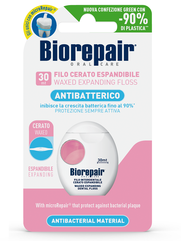 BIOREPAIR ORAL CARE ANTIBATTERICO FILO CERATO ESPANDIBILE GENGIVE DELICATE 25+5 METRI - Farmapre