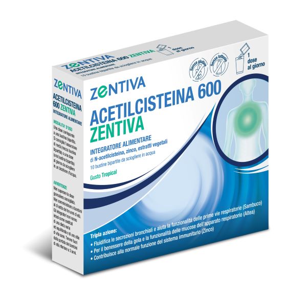ACETILCISTEINA 600 ZENTIVA 10 BUSTINE BIPARTITE GUSTO TROPICAL - Farmapre
