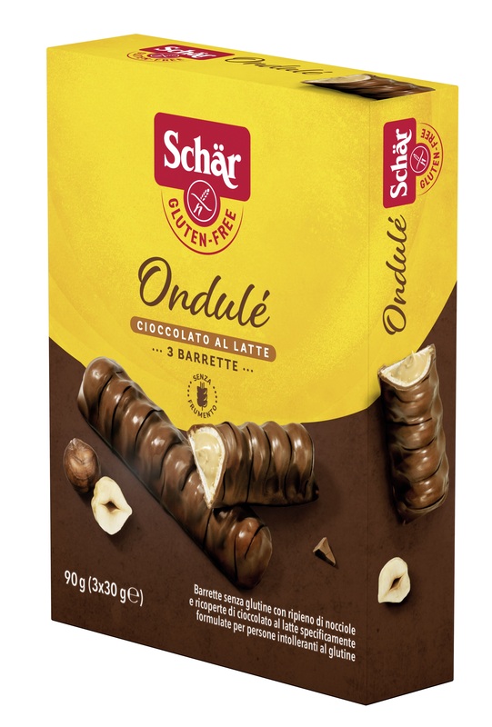 SCHAR ONDULE' BARRETTE CON RIPIENO DI NOCCIOLE RICOPERTE DI CIOCCOLATO AL LATTE 3 PORZIONI DA 30 G - Farmapre