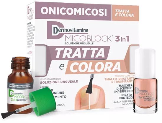 DERMOVITAMINA MICOBLOCK 3 IN 1 TRATTA E COLORA SOLUZIONE UNGUEALE 7 ML + SMALTO IDRATANTE TRASPIRANTE 5 ML - Farmapre