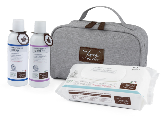 FIOCCHI DI RISO COFANETTO BAGNETTO 1 DETERGENTE CORPO 200 ML + 1 DETERGENTE CAPELLI 200 ML + SALVIETE ACQUA NON ACQUA 60 PEZZI + BEAUTY - Farmapre