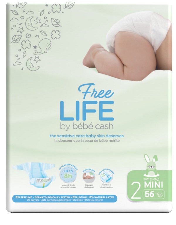 FREELIFE BY BEBECASH PANNOLINI MINI TAGLIA 2 3-6 KG GIROVITA 30-48 CM 56 PEZZI - Farmapre