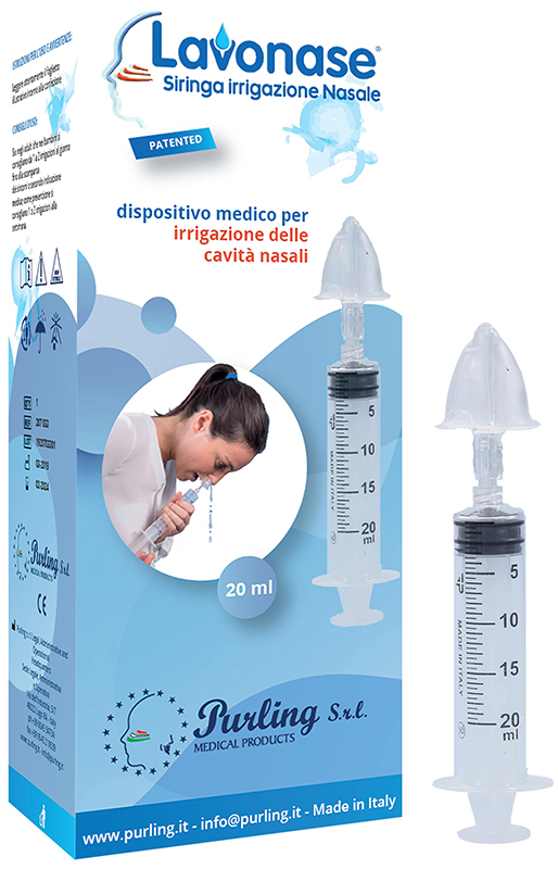 LAVONASE IRRIGAZIONE NASALE NON STERILE SIRINGA 20 ML + LUER-LOCK CON CAPPUCCIO + UGELLO NASALE CON RACCORDO LUER-LOCK + PERFORATORE CON VALVOLA NON RITORNO CON TAPPO - Farmapre
