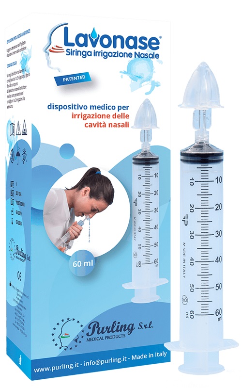 LAVONASE IRRIGAZIONE NASALE NON STERILE SIRINGA 60 ML + LUER-LOCK CON CAPPUCCIO + UGELLO NASALE CON RACCORDO LUER-LOCK + PERFORATORE CON VALVOLA NON RITORNO CON TAPPO - Farmapre