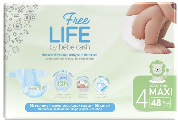 FREELIFE BY BEBECASH PANNOLINI MAXI TAGLIA 4 7-18 KG GIROVITA 38-60 CM 48 PEZZI - Farmapre