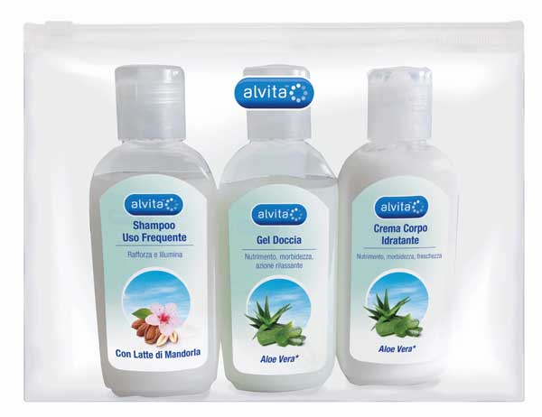 ALVITA KIT VIAGGIO BODY CARE 1 GEL DOCCIA ALOE VERA 75 ML + 1 CREMA CORPO IDRATANTE ALOE 75 ML + 1 SHAMPOO USO FREQUENTE 75 ML - Farmapre