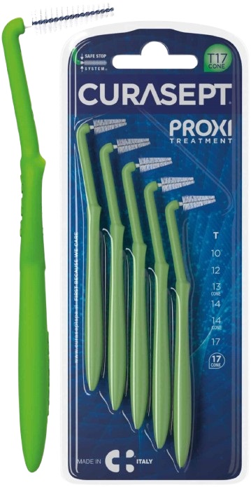 SCOVOLINO CURASEPT PROXI ANGLE MISURA T17 CONICO ISO 5 VERDE DIAMETRO 1,7 MM 5 PEZZI - Farmapre