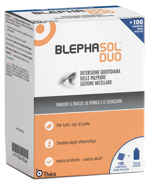 BLEPHASOL DUO SOLUZIONE MICELLARE IGIENE PALPEBRALE 100 ML + 100 GARZE - Farmapre