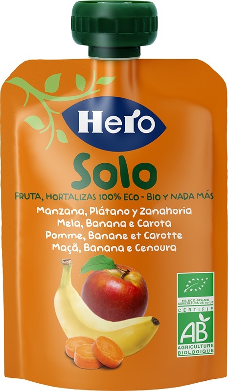 HERO SOLO FRUTTA FRULLATA 100% BIO MELA BANANA CAROTA 100 G - Farmapre