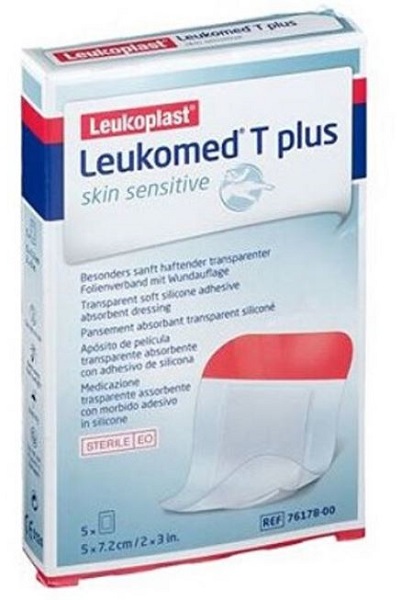 MEDICAZIONE POST-OPERATORIA LEUKOMED T PLUS SKIN SENSITIVE TRASPARENTE IMPERMEABILE CON MASSA ADESIVA AL SILICONE 5X7,2CM 5 PEZZI - Farmapre