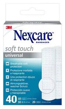 CEROTTO PREPARATO NEXCARE SOFT TOUCH UNIVERSAL 3 MISURE 20 CEROTTI 19X72MM + 10 CEROTTI 25X72MM + 10 CEROTTI TONDI 22,5 MM - Farmapre