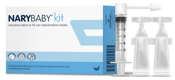 NARY BABY KIT SOLUZIONE SALINA IPERTONICA AL 3% 20 FIALOIDI + NEBULIZZATORE NASALE - Farmapre