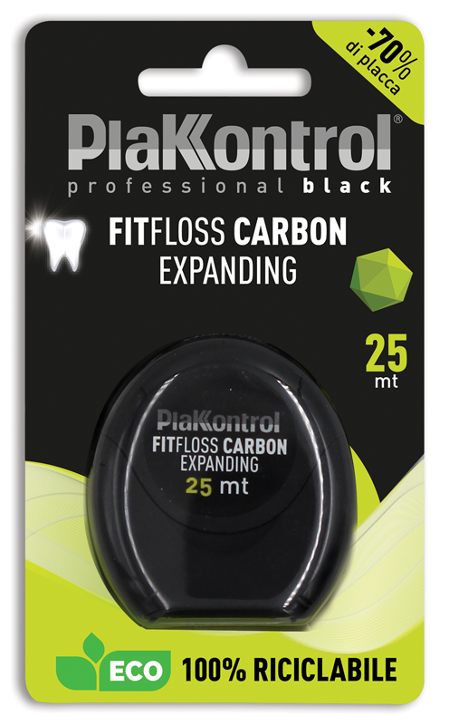 PLAKKONTROL PROFESSIONAL BLACK FITFLOSS CARBON EXPANDING FILO INTERDENTALE 25 METRI FRESH MINT - Farmapre