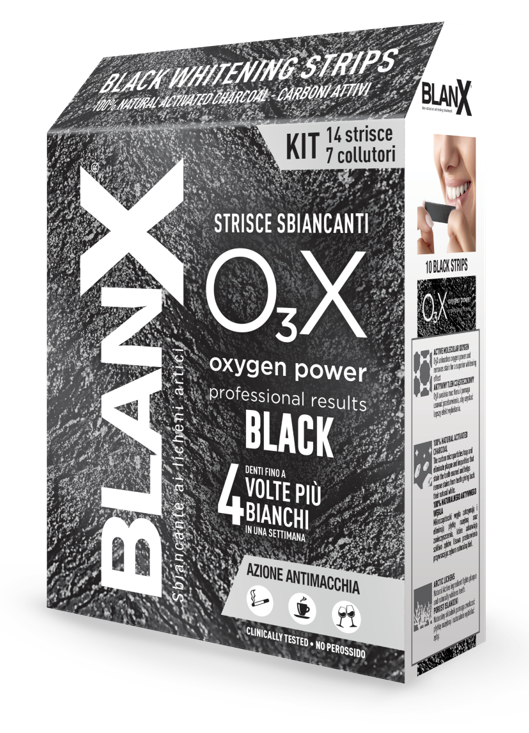 BLANX O3X BLACK STRISCE SBIANCANTI E ANTIMACCHIA 14 PEZZI - Farmapre