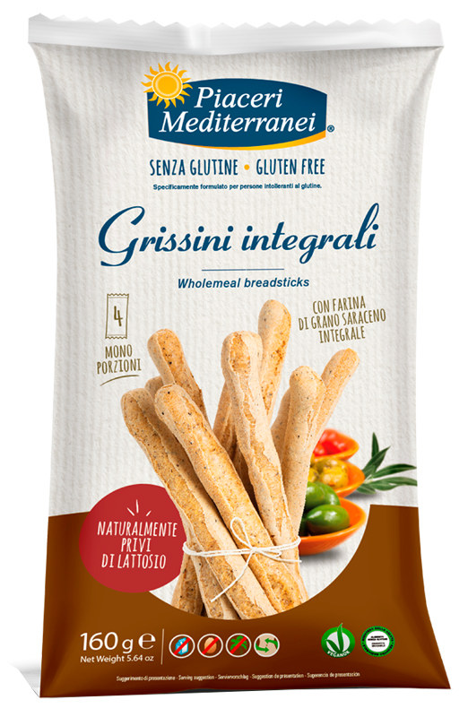 PIACERI MEDITERRANEI GRISSINI INTEGRALI 160 G - Farmapre