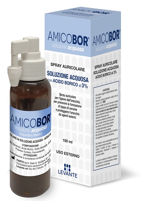 SOLUZIONE ACQUOSA PER IRRIGAZIONE DELL'ORECCHIO AMICOBOR 100 ML - Farmapre