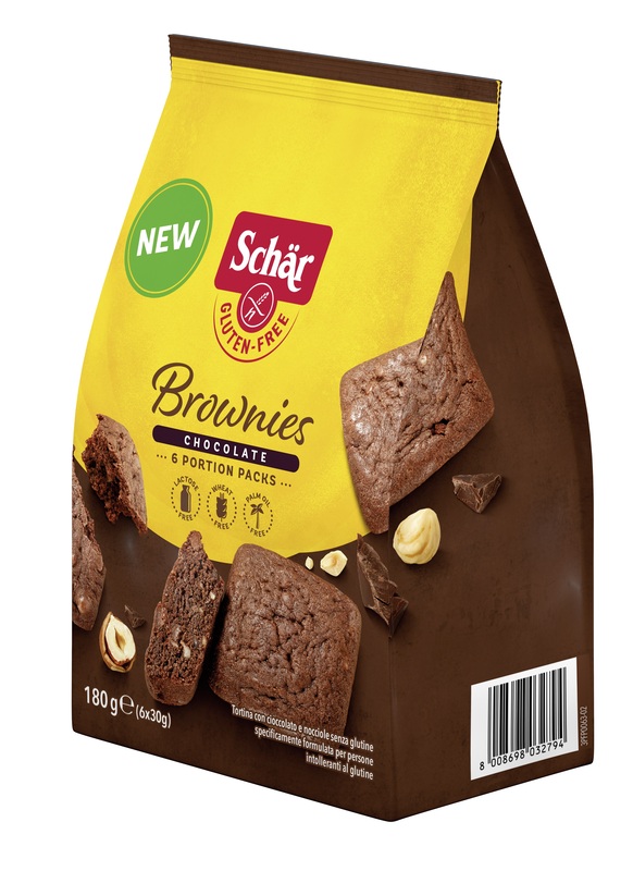 SCHAR BROWNIES CHOCOLATE TORTINA CON CIOCCOLATO E NOCCIOLE 6 MONOPORZIONI DA 30 G - Farmapre