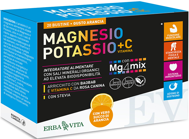 MAGNESIO POTASSIO +C VITAMINA GUSTO ARANCIA 20 BUSTINE DA 3,8 G - Farmapre
