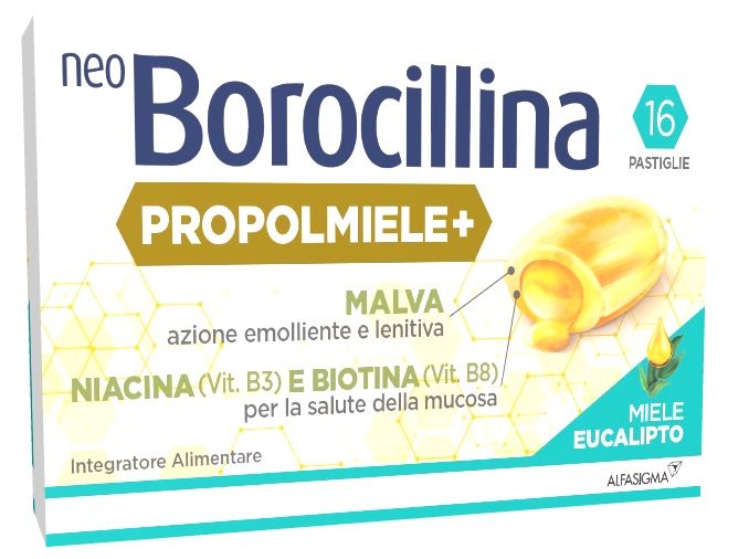 NEOBOROCILLINA PROPOLMIELE+ MIELE/EUCALIPTO 16 PASTIGLIE - Farmapre