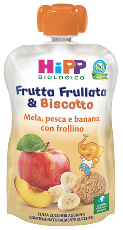 HIPP BIO FRUTTA FRULLATA &BISCOTTO MELA PESCA BANANA FROLLINO 90 G - Farmapre