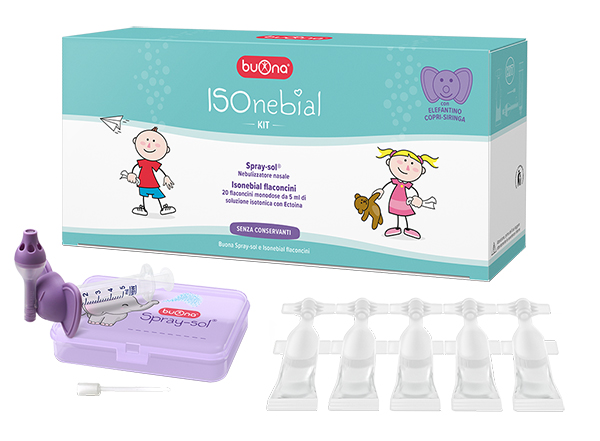 ISONEBIAL KIT PULIZIA CAVITA' NASALI 20 FLACONCINI MONODOSE 5 ML + SIRINGA LUER LOCK SOFT-JECK + AGO CANNULA + NEBULIZZATORE SPRAY - Farmapre