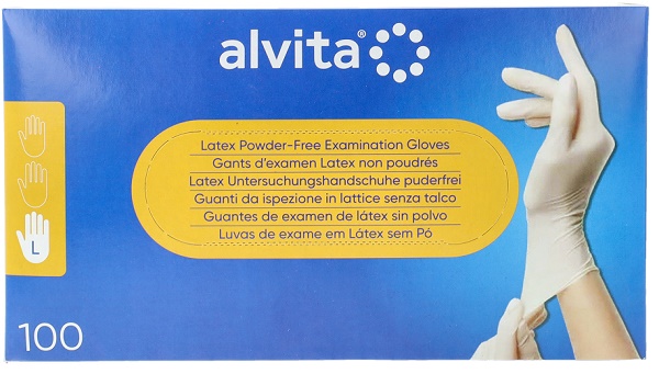 GUANTI DA ISPEZIONE ALVITA IN LATTICE SENZA TALCO L 100 PEZZI - Farmapre