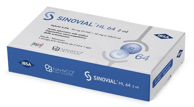 SIRINGA INTRA-ARTICOLARE SINOVIAL HL 64 ACIDO IALURONICO SALE SODICO 3,2% 32MG H-HA + 32MG H-LA/2ML 2 ML - Farmapre