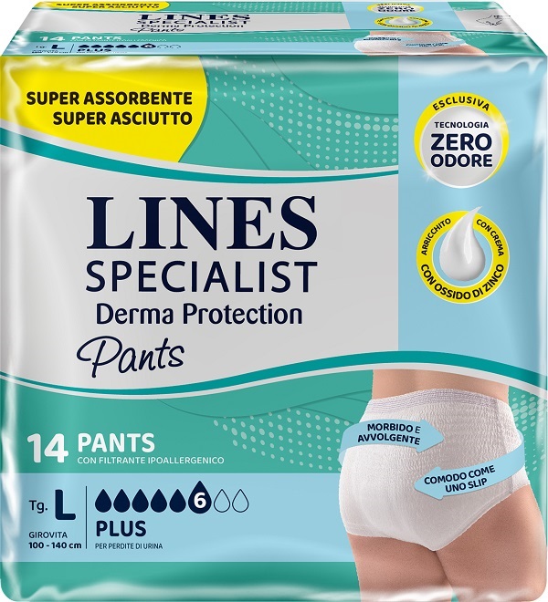 PANNOLONE PER INCONTINENZA LINES SPECIALIST DERMA PANTS PLUS L 14 PEZZI - Farmapre