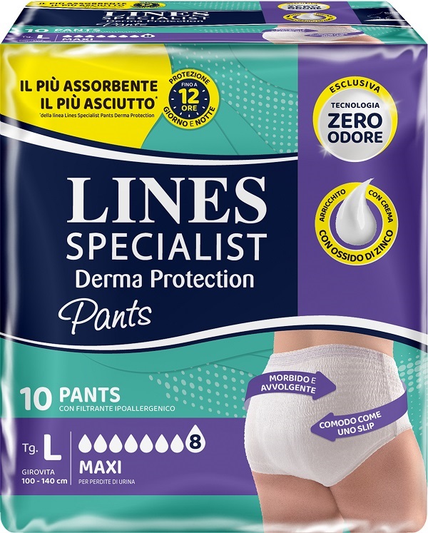 PANNOLONE PER INCONTINENZA LINES SPECIALIST DERMA PANTS MAXI L 10 PEZZI - Farmapre