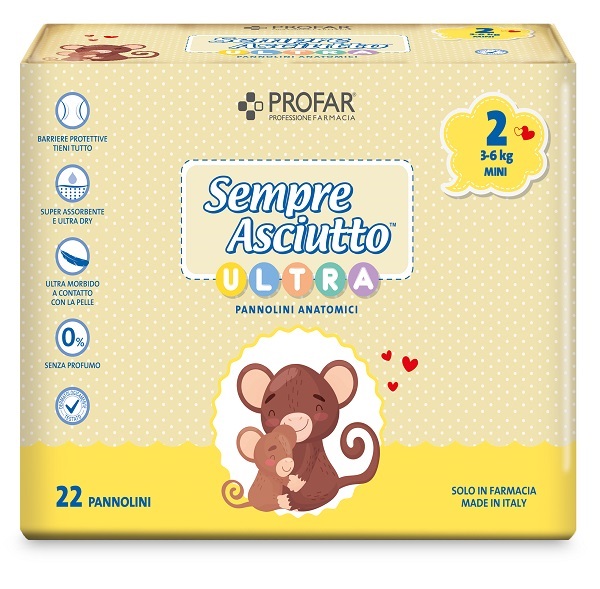 PANNOLINI PROFAR SEMPRE ASCIUTTO ULTRA MINI 3/6 KG 22 PEZZI - Farmapre