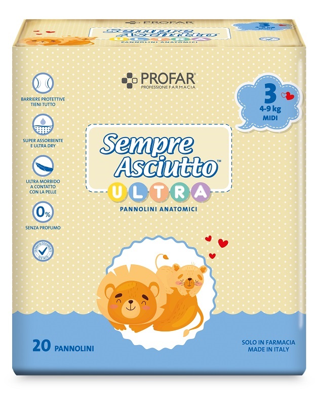 PANNOLINI PROFAR SEMPRE ASCIUTTO ULTRA MIDI 4/9 KG 20 PEZZI - Farmapre