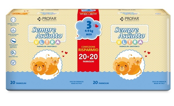 PANNOLINI PROFAR SEMPRE ASCIUTTO ULTRA MIDI 4/9 KG BIPACCO 20+20 PEZZI - Farmapre
