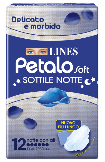 LINES PETALO SOFT SOTTILE NOTTE CON ALI IPOALLERGENICO 12 PEZZI - Farmapre