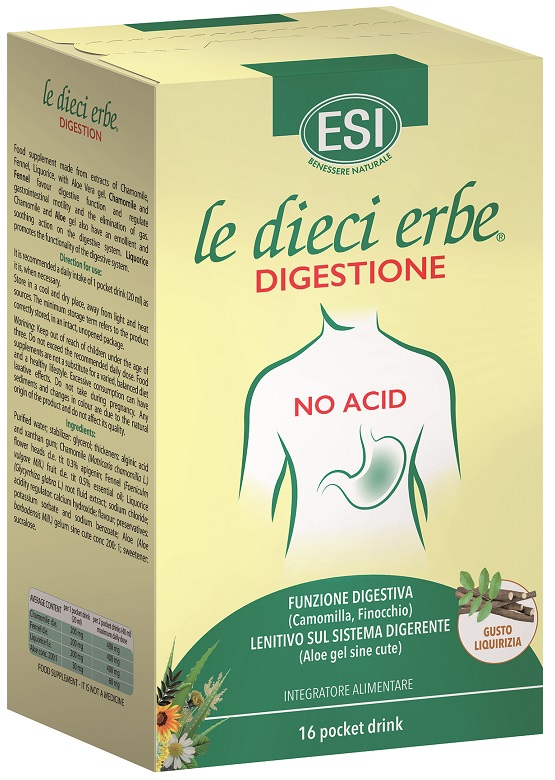 ESI LE DIECI ERBE DIGESTIONE NO ACID 16 POCKET DRINK GUSTO LIQUIRIZIA 20 ML - Farmapre