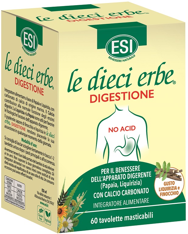 ESI LE DIECI ERBE DIGESTIONE NO ACID 60 TAVOLETTE MASTICABILI - Farmapre
