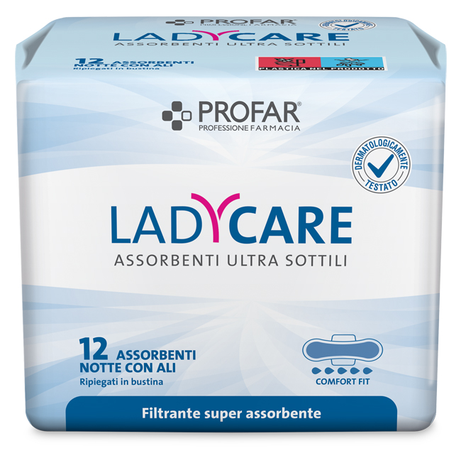 LADYCARE ASSORBENTI NOTTE CON ALI 12 PEZZI PROFAR - Farmapre