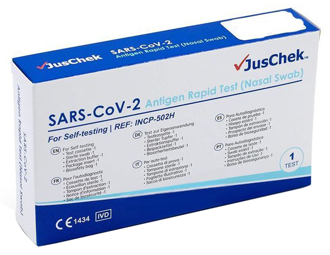 TEST ANTIGENICO RAPIDO COVID-19 JUSCHEK AUTODIAGNOSTICO DETERMINAZIONE QUALITATIVA ANTIGENI SARS-COV-2 IN TAMPONI NASALI MEDIANTE IMMUNOCROMATOGRAFIA - Farmapre
