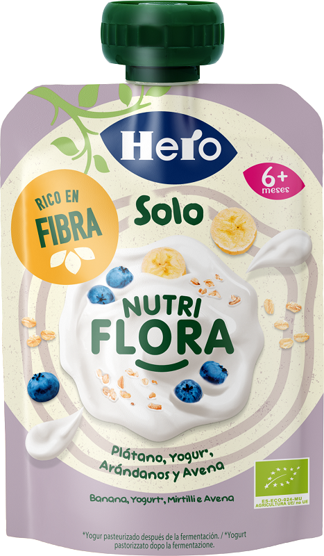 HERO BABY SOLO POUCH NUTRIFLORA YOGURT BANANA AVENA MIRTILLI 100 G - Farmapre